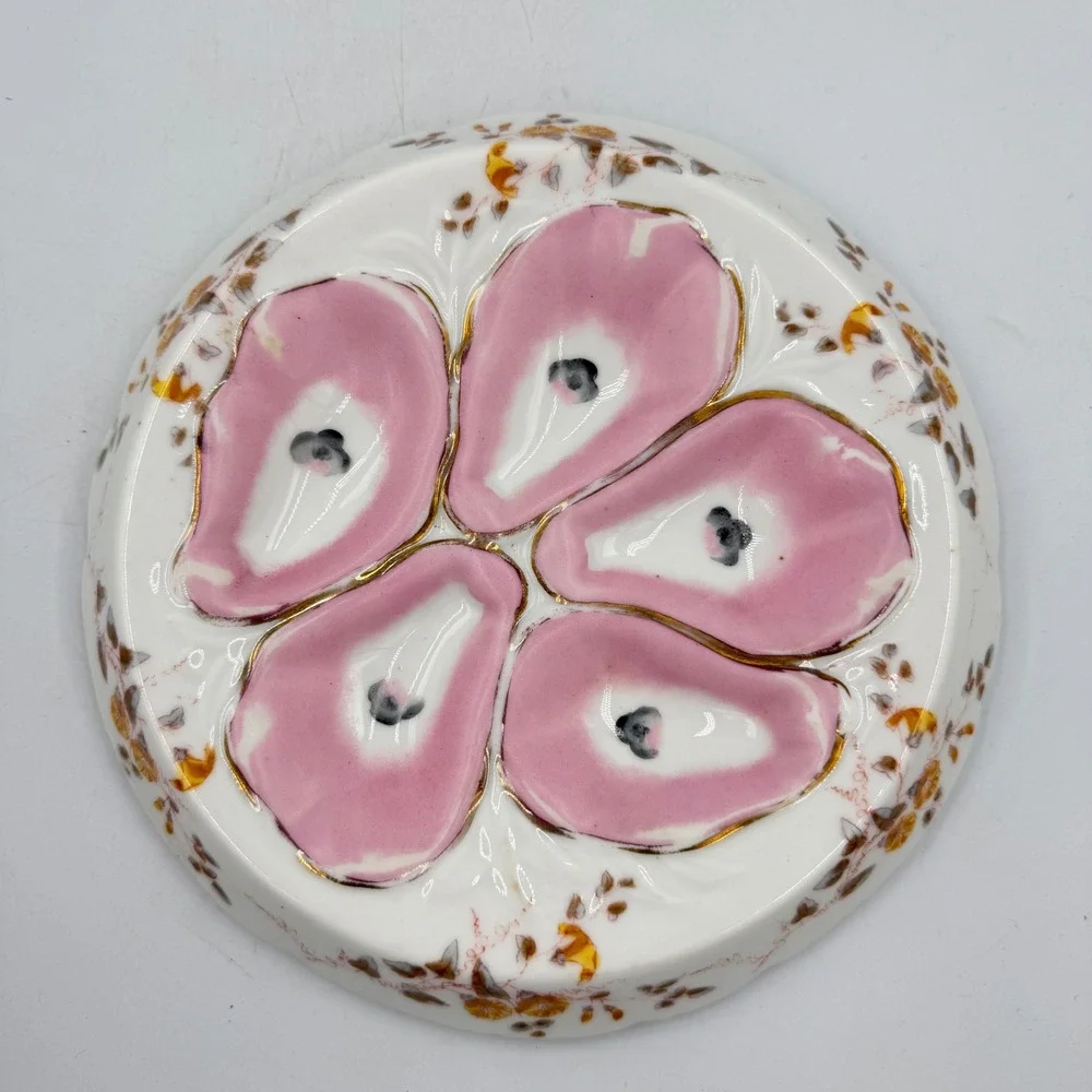 Antique Marx‎ & Gutherz Carlsbad Austria Oyster Plate Pink Oyster 5 Wells Floral